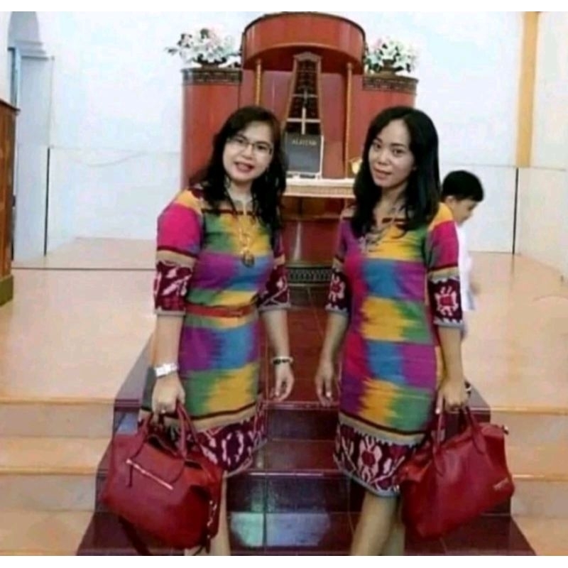 BAJU DRES ADELLA TENUN TRADISIONAL MOTIF PELANGI - BAJU GEREJA - BAJU JALAN