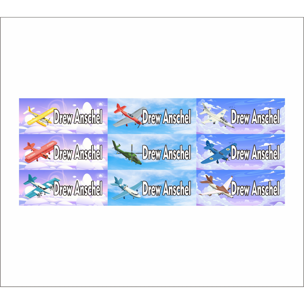 

stiker label nama water proof tahan air vinyl size 4,5x1,7cm pesawat terbang