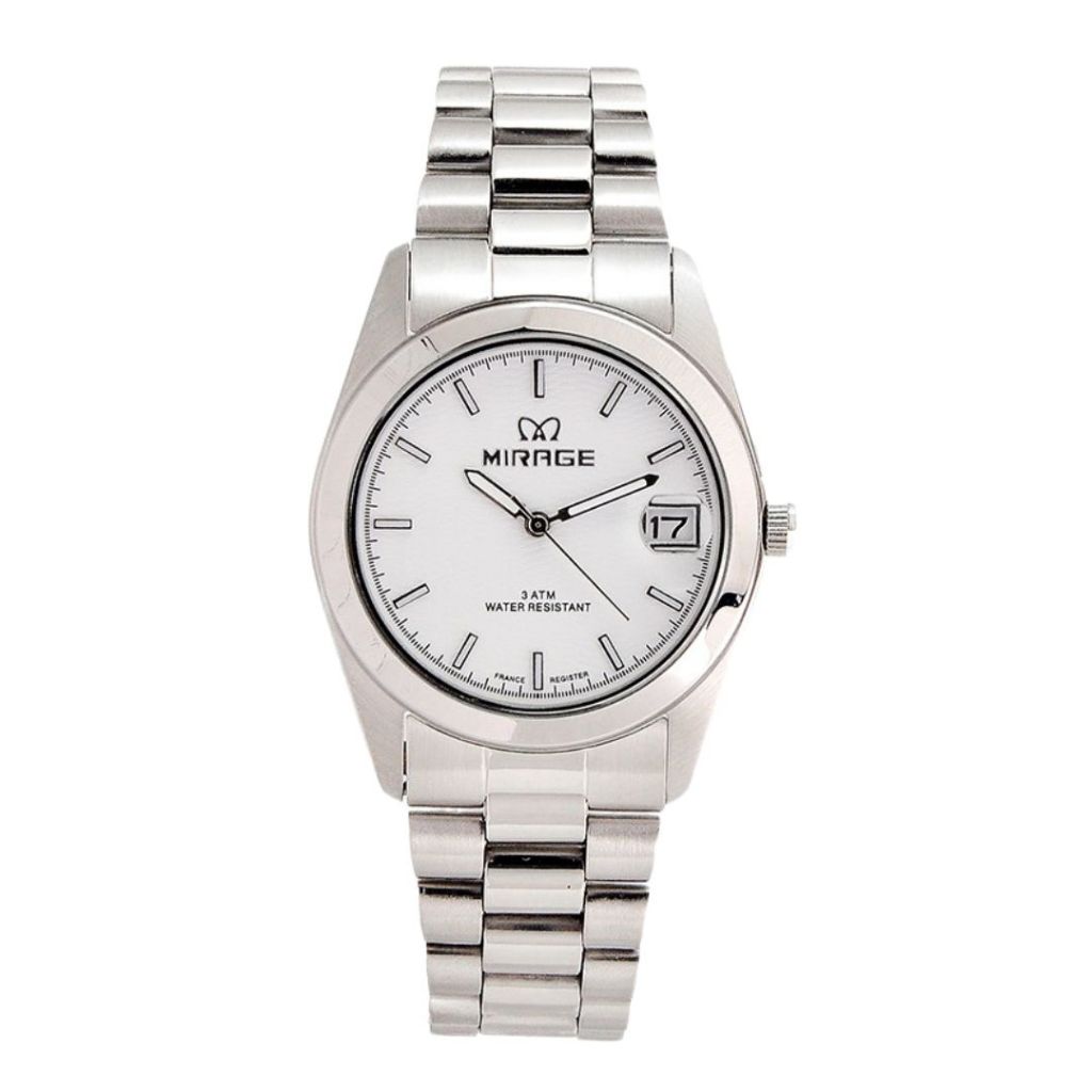 Jam Tangan Mirage Pria Mirage RANTAI BULAT TS 195 Putih TGL M-2 Silver Original Garansi Resmi