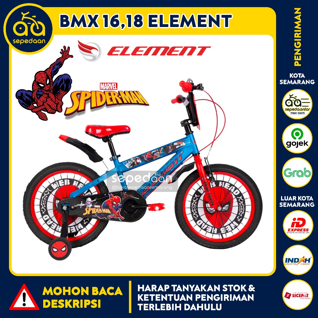 Sepeda Anak BMX 12",16",18" ELEMENT - Avenger Spiderman Cars Cowok Laki-laki Karakter
