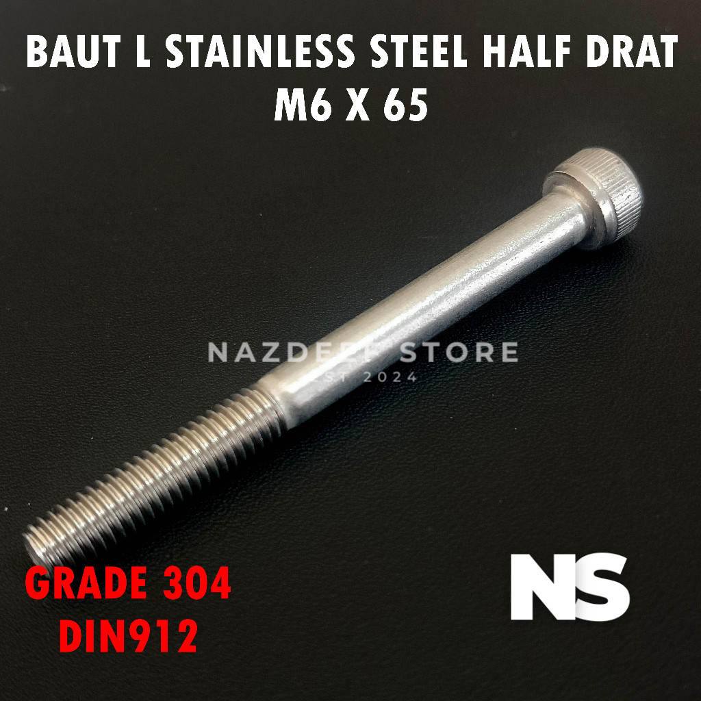 Baut L M6x65 M6 x 65 Stainless Half Drat