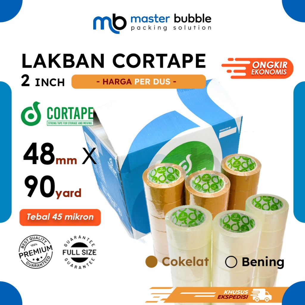 

Lakban Selotip Bening & Coklat 2inch / 48mm x 90yard Cortape Harga Perdus 72 Roll (Khusus Ekspedisi)
