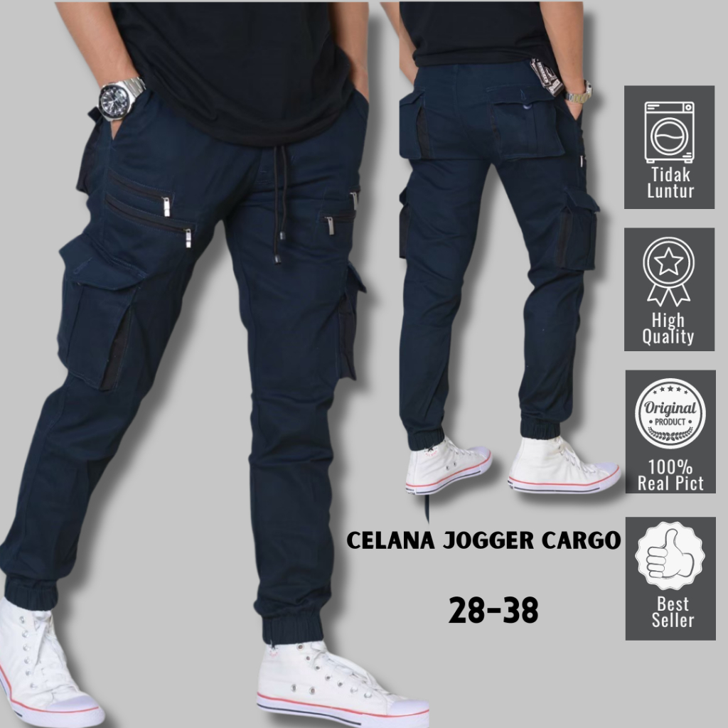 celana jogger cargo outfit pria/cargo jogger katun original/pants jogger cargo terbaru navy blue kua