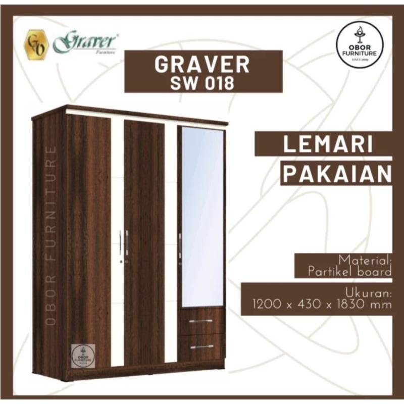 lemari baju 3pintu  graver sw 018 lemari pakaian besar lemari baju 3pintu kaca