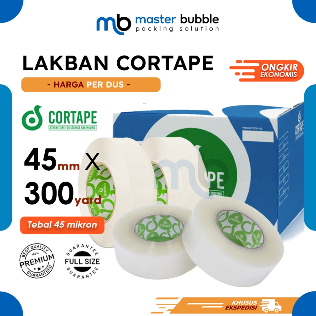 Lakban Cortape Bening 2inch / 45mm x 300yard (Jumbo) Harga Perdus 72 Roll (Khusus Ekspedisi)