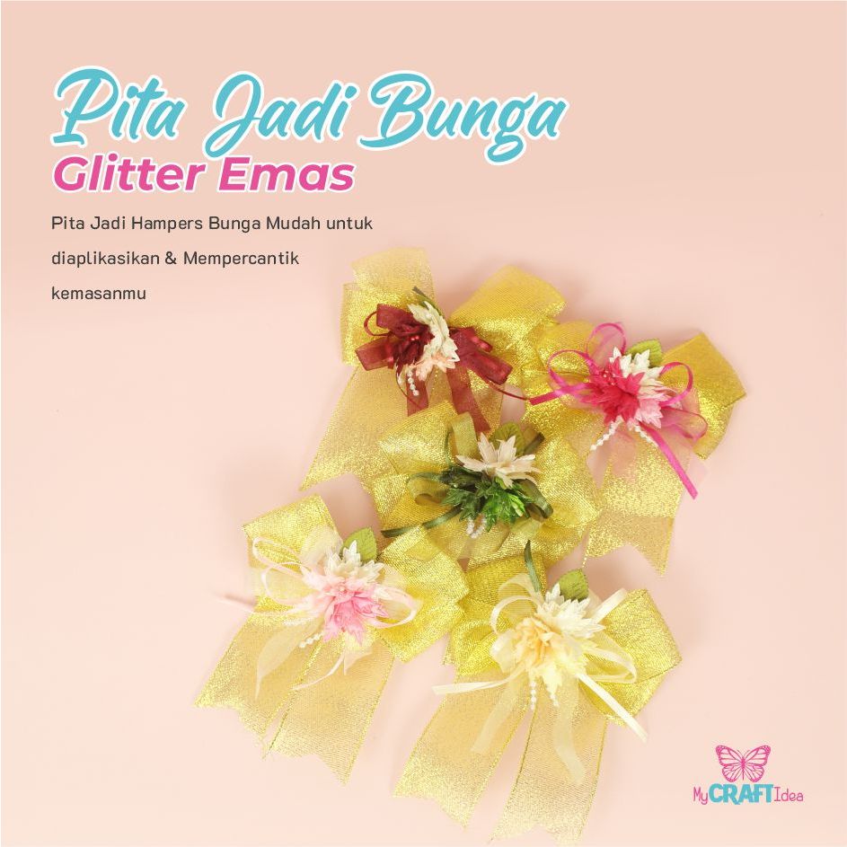 

Pita Bunga Parcel / Hampers Seserahan | Pita Bunga Glitter Emas| Pita Hias Dekorasi Souvenir Kado