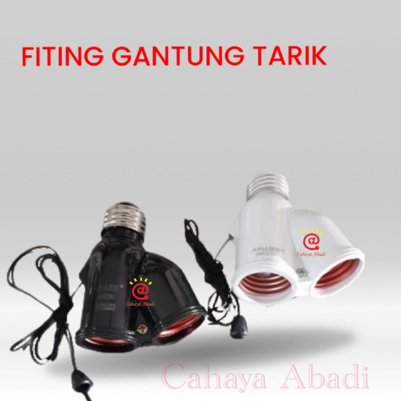 Fitting Gantung Tarik E27 Putih Hitam / Fitting Tarik 2 Lampu