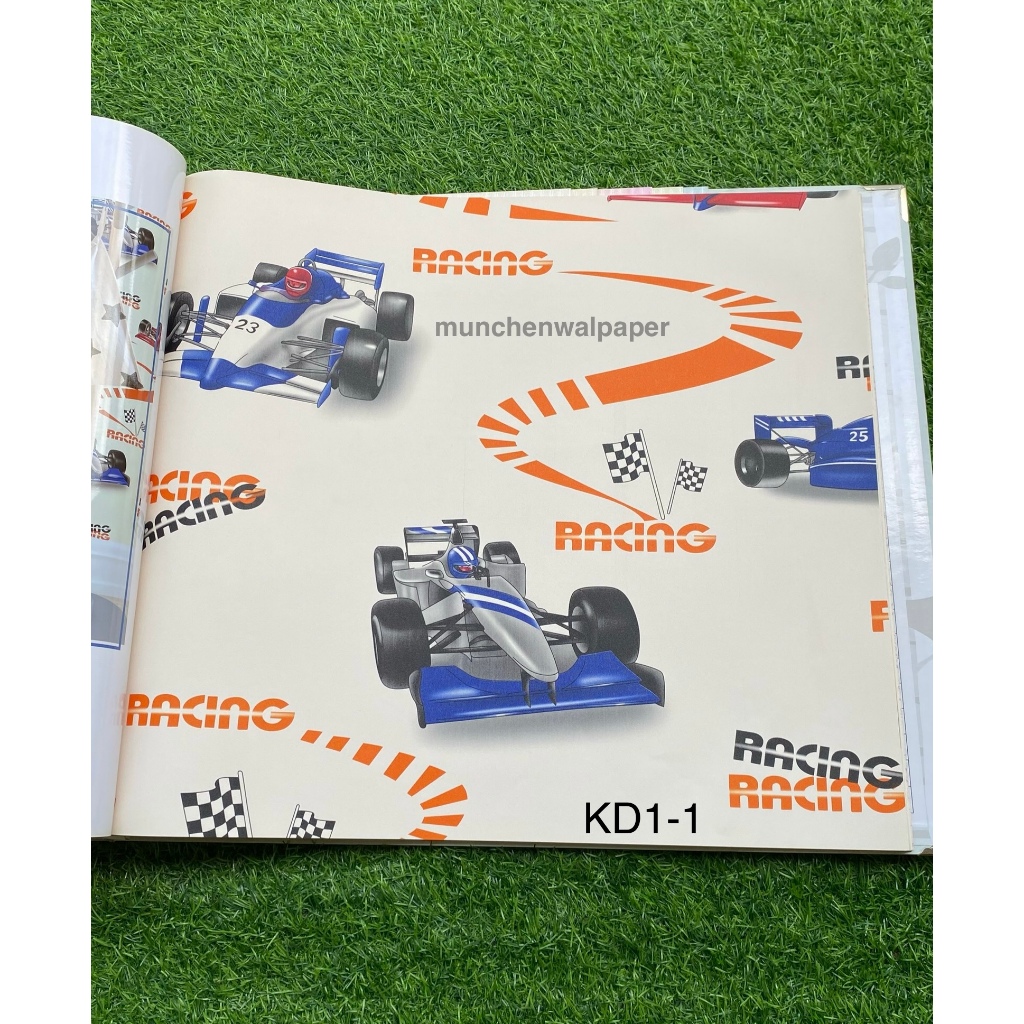 Wallpaper Dinding Anak Motif 3D Animasi Mobil Balap Formula F1 Colour Full