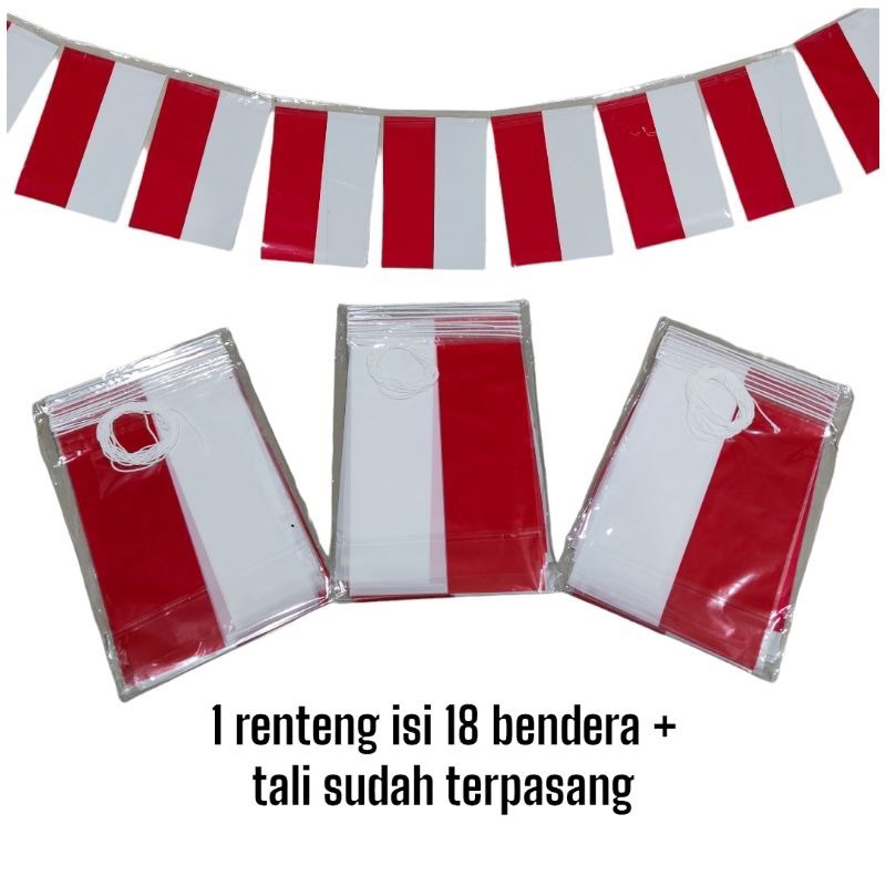 Bendera Merah Putih plastik renteng / bendera plastik merah putih + tali