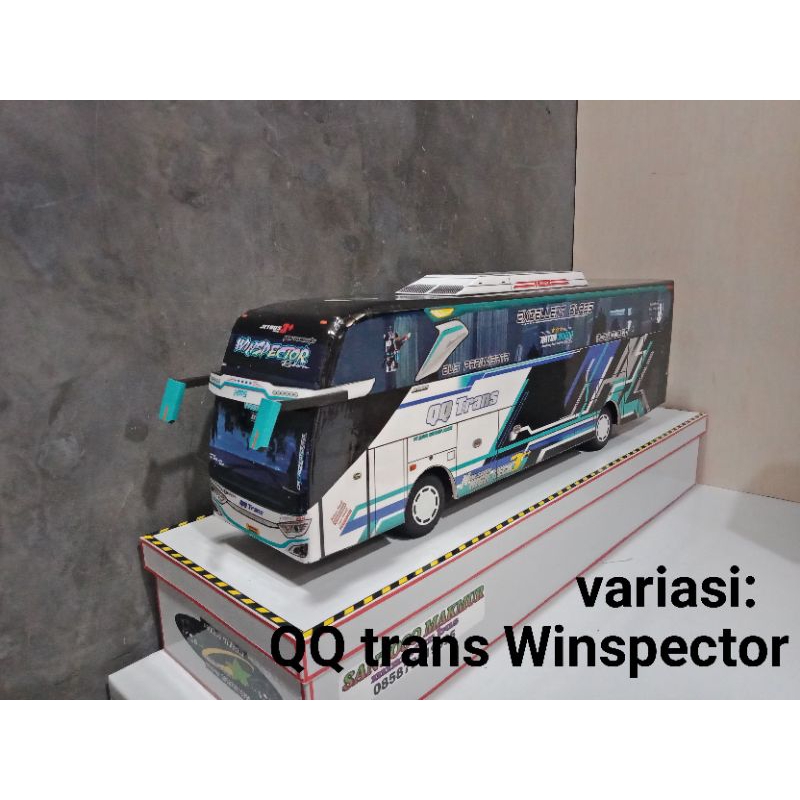 Mainan QQ Trans Winspector miniatur bus telolet Basuri full lampu RC remot control