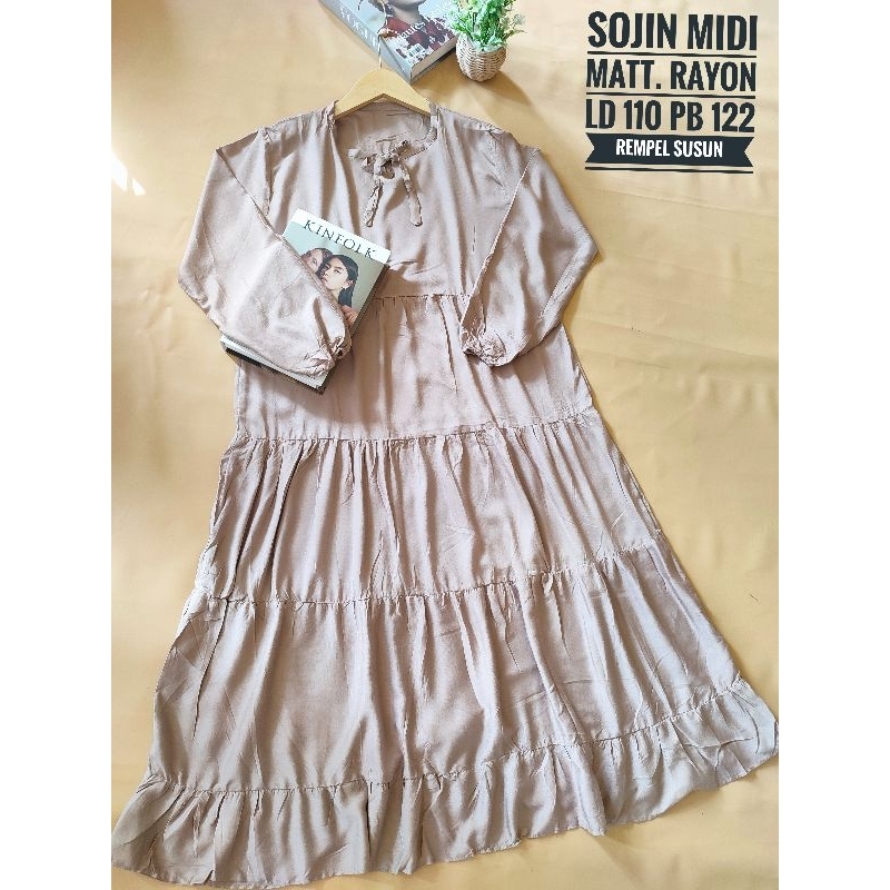 TERMURAH SOJIN RACHEL MIDI DRESS RAYON POLOS SUSUN CANDA REMPEL RUFFLE LONG TUNIK OOTD FASHION LILAC