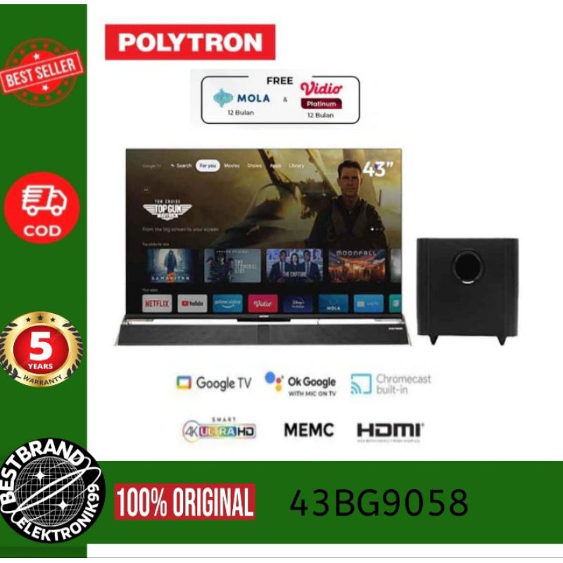 POLYTRON 43INCH SMART GOOGLE TV CINEMAX SOUNDBAR PLD43BG9058 / 43BG9058 / 43 BG 9058
