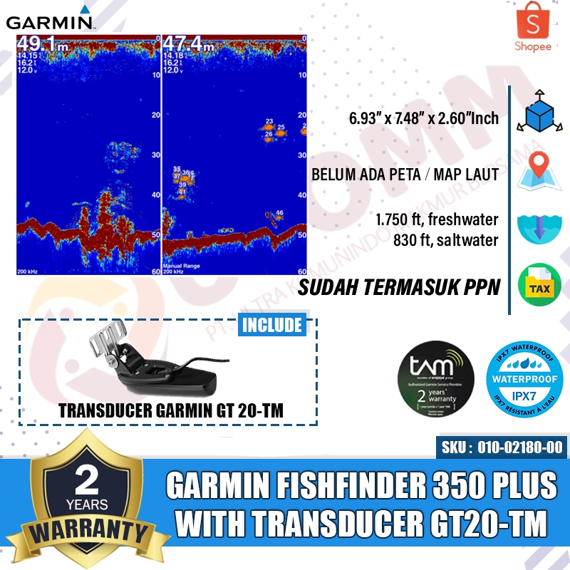 Velopiii67 Garmin Fish Finder 350Plus Ff 350 Plus Fishfinder 350 Sonar Ikan Gt20 Original Garansi