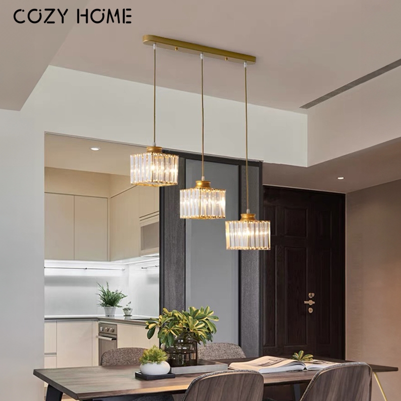 Cozyhome Lampu Gantung Nordic Ruang Makan Lampu Gantung Ruang Tamu Lampu Gantung Kristal Tiga Kepala