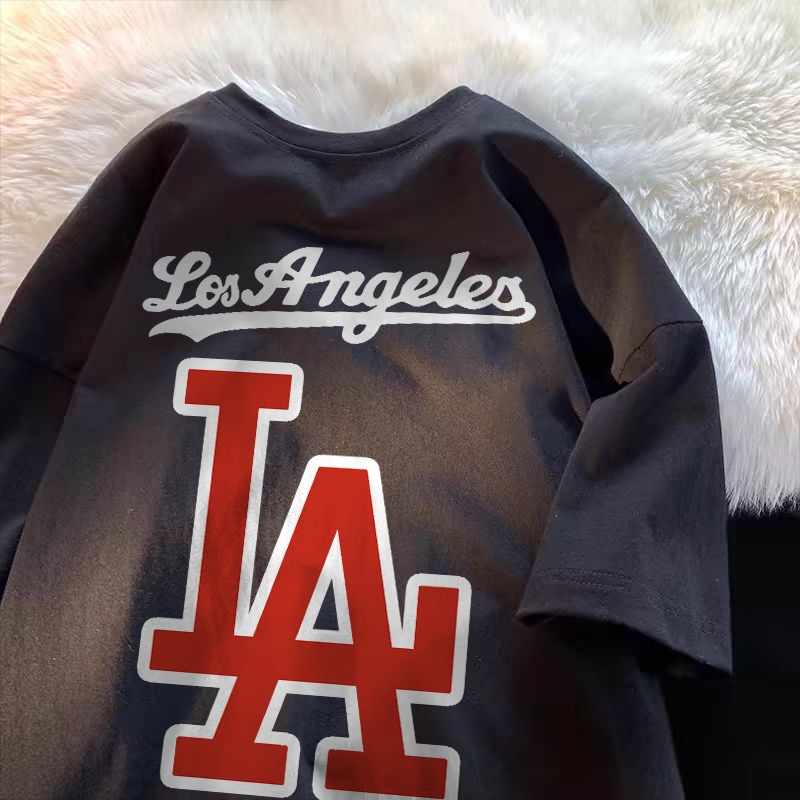 Disneay Kaos Pria T-shirt Kaos Red English LA NEW ERA/MLB Vintage Longgar Kaos Hitam Pria Baju Distr