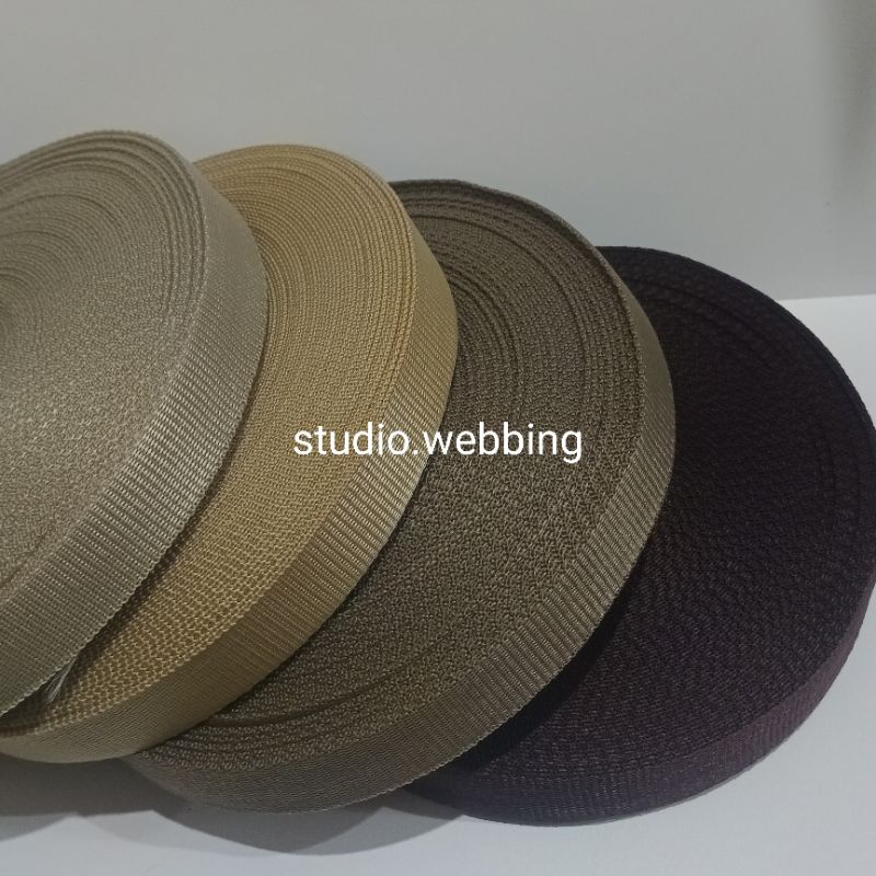 studio.webbing - webbing nylon 2.5cm (bisban nylon) webbing tas warna  krem muda, krem tua, cokelat 