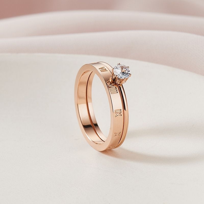Clafel & Co -  ALINA Cincin Wanita Titanium Asli Gaya Korea Lapis Emas 18K Everlasting Style Rose Go