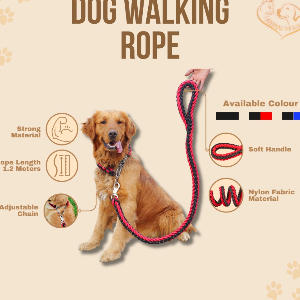 KODE O44I Tali Tuntun Kalung Anjing Besar Dog Leash Walking Rope Pet Collar Kecil Pemburu Design Nyl