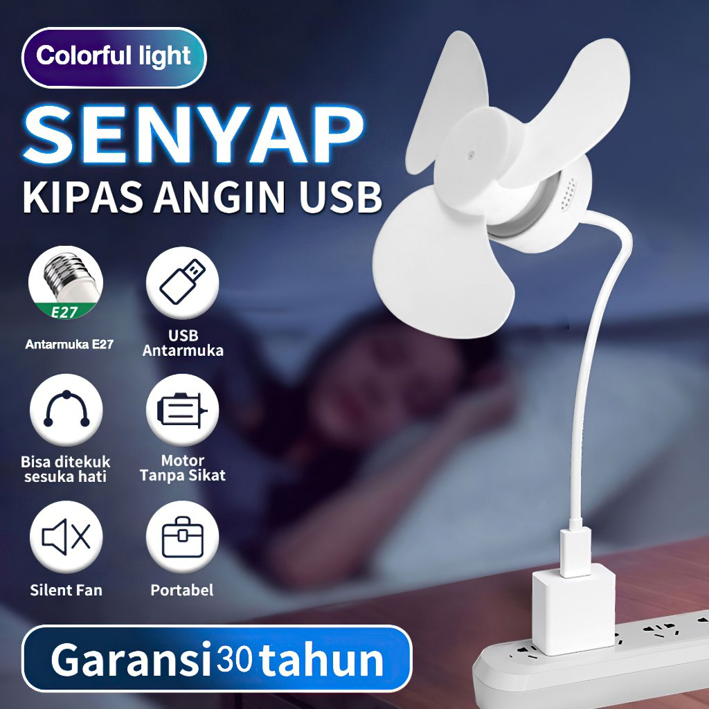 【garansi 30 tahun】 Lampu kipas angin gantung plafon Kipas senyap mini USB E27 berputar 360° kipas ke