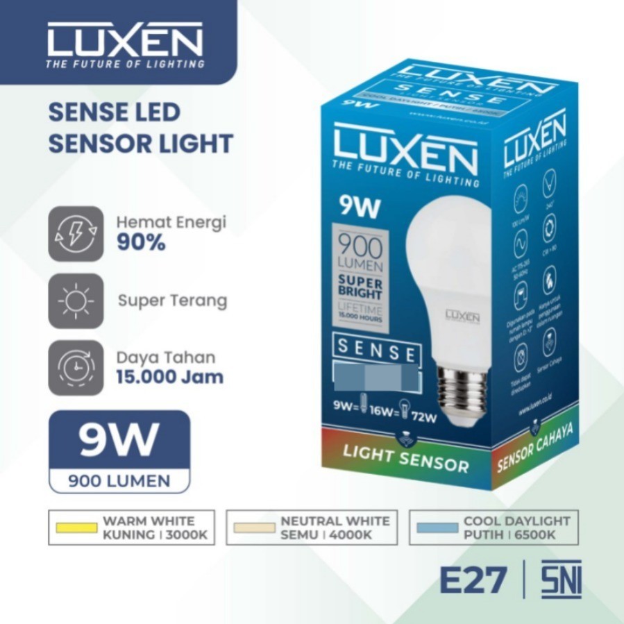 LUXEN SENSE 9W LAMPU LED SENSOR CAHAYA KUNING LIGHT SENSOR