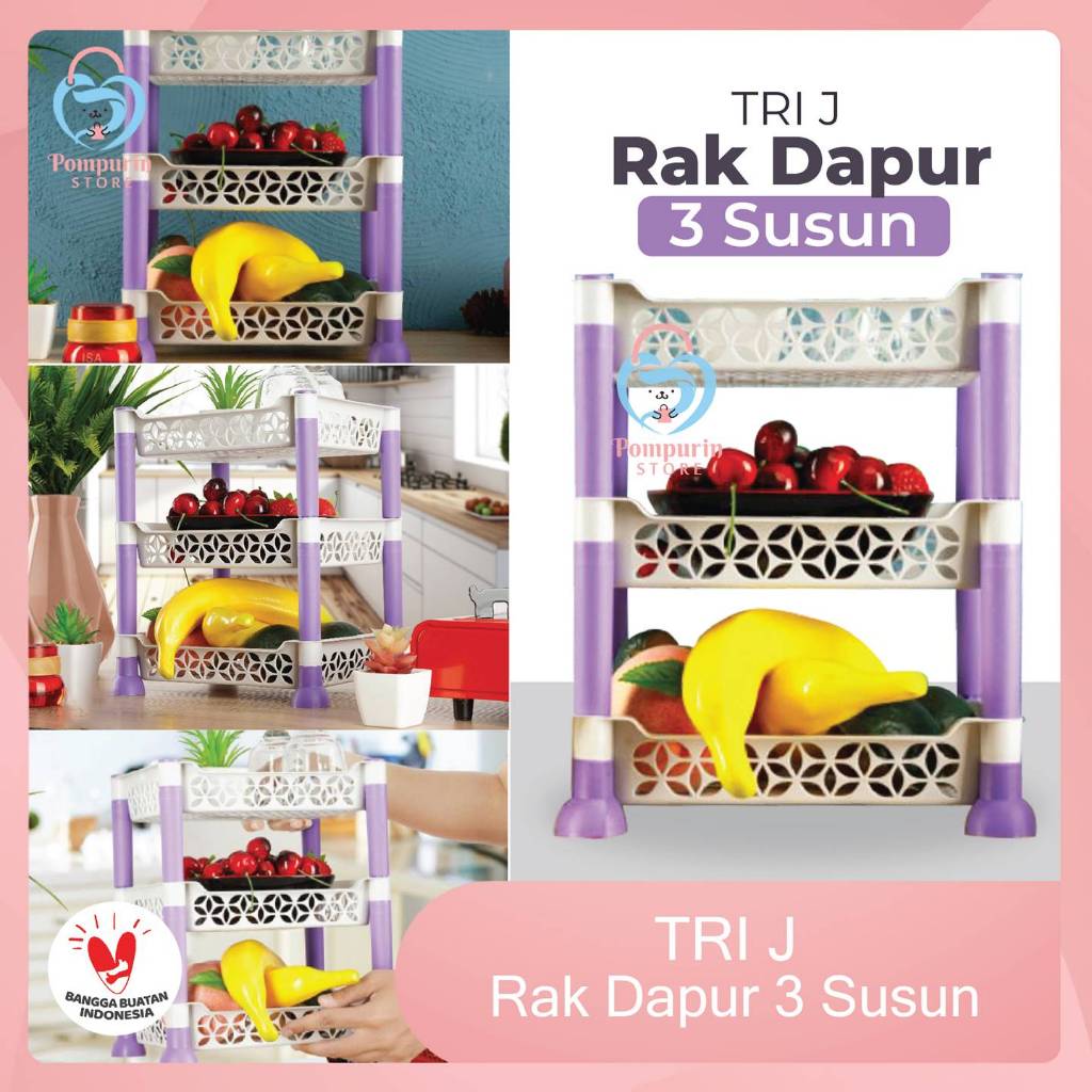 TRI J - Rak Dapur 3 Susun (Rak Penyimpanan Dapur) Rak Susun Dapur Rak Bumbu Dapur