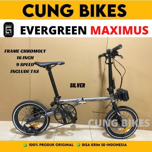 Sepeda Lipat Evergreen Chromoly Maximus 16 Inch Rem Hydraulic 9 Speed