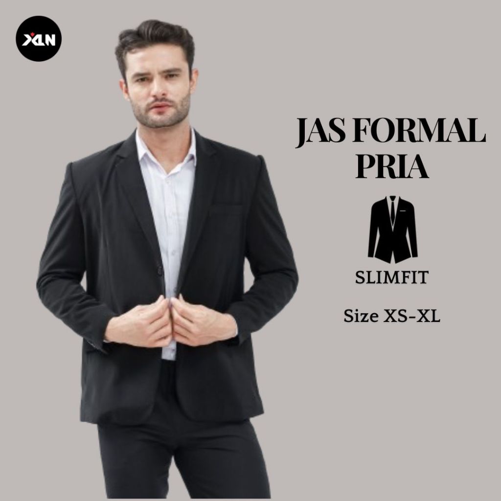 Jas Formal Pria Kantor Slimfit Wisuda Dan Pernikahan Bahan Jetblack Size XS-XL