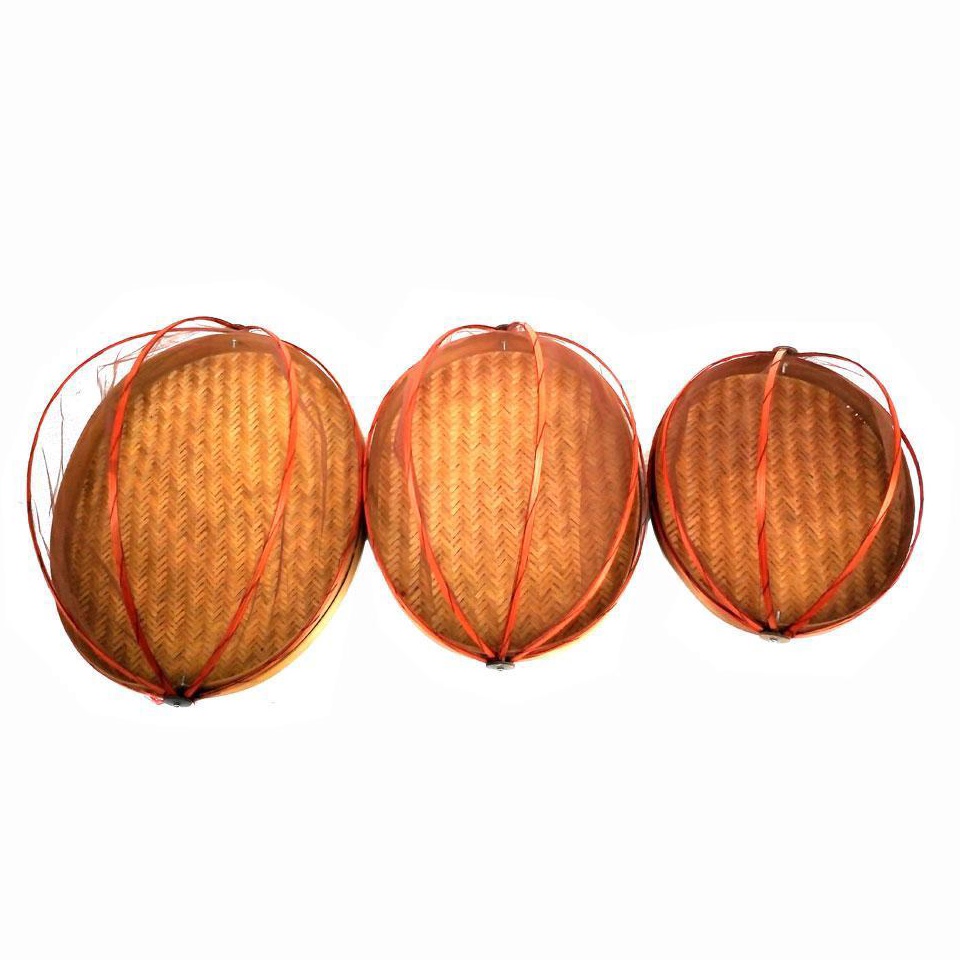 KODE D85H Tudung saji bambu oval  1 Sett Tudung Saji Bambu isi 3pcs  Anyaman bambu  Wadah Gorengan  