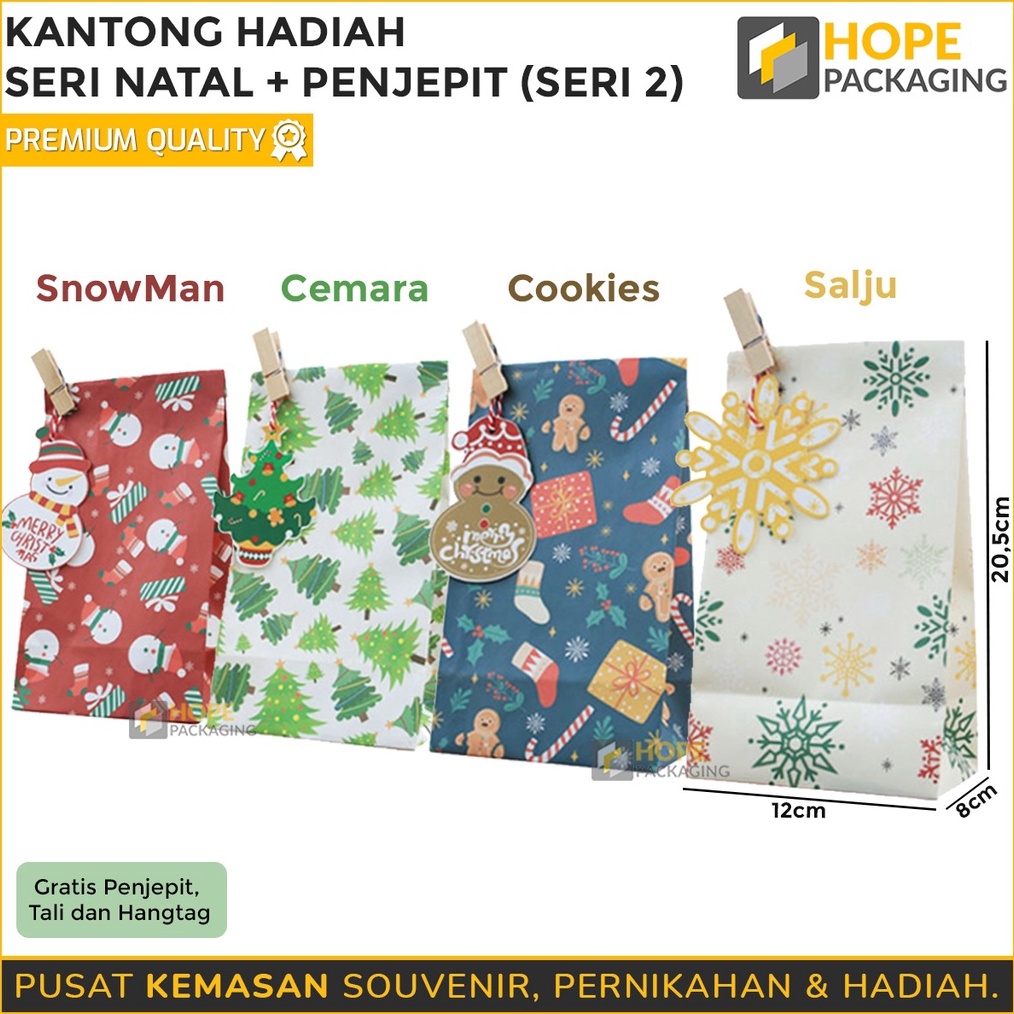 

WOW Kantong Hadiah Seri Natal Penjepit Hangtag Paper Kraft Kantong Size 12x25x8cm