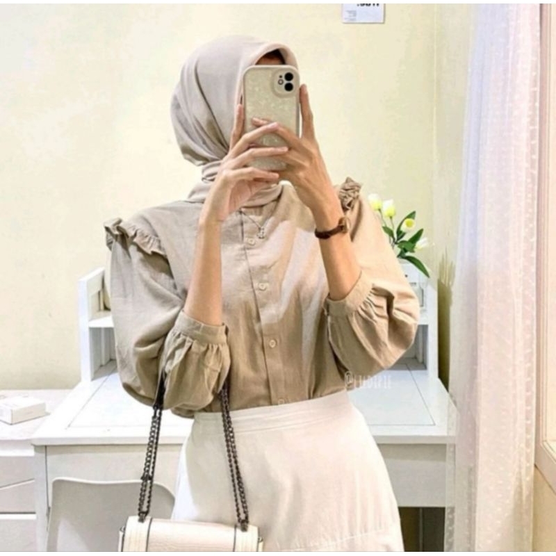 Yurim Blouse Rufle Atasan Wanita Linen Premium