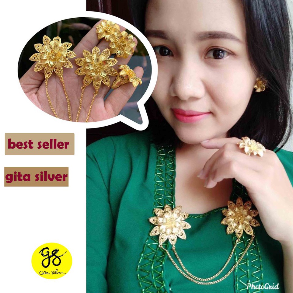bros alpaka bali set kebaya motif kancing mawar polos m Q1K5