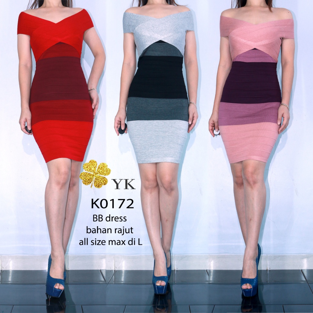 YKdress 0172 BBdress mini dress  BLACK RED  less sleeve TANPA lengan  SABRINA dress rajut polos body