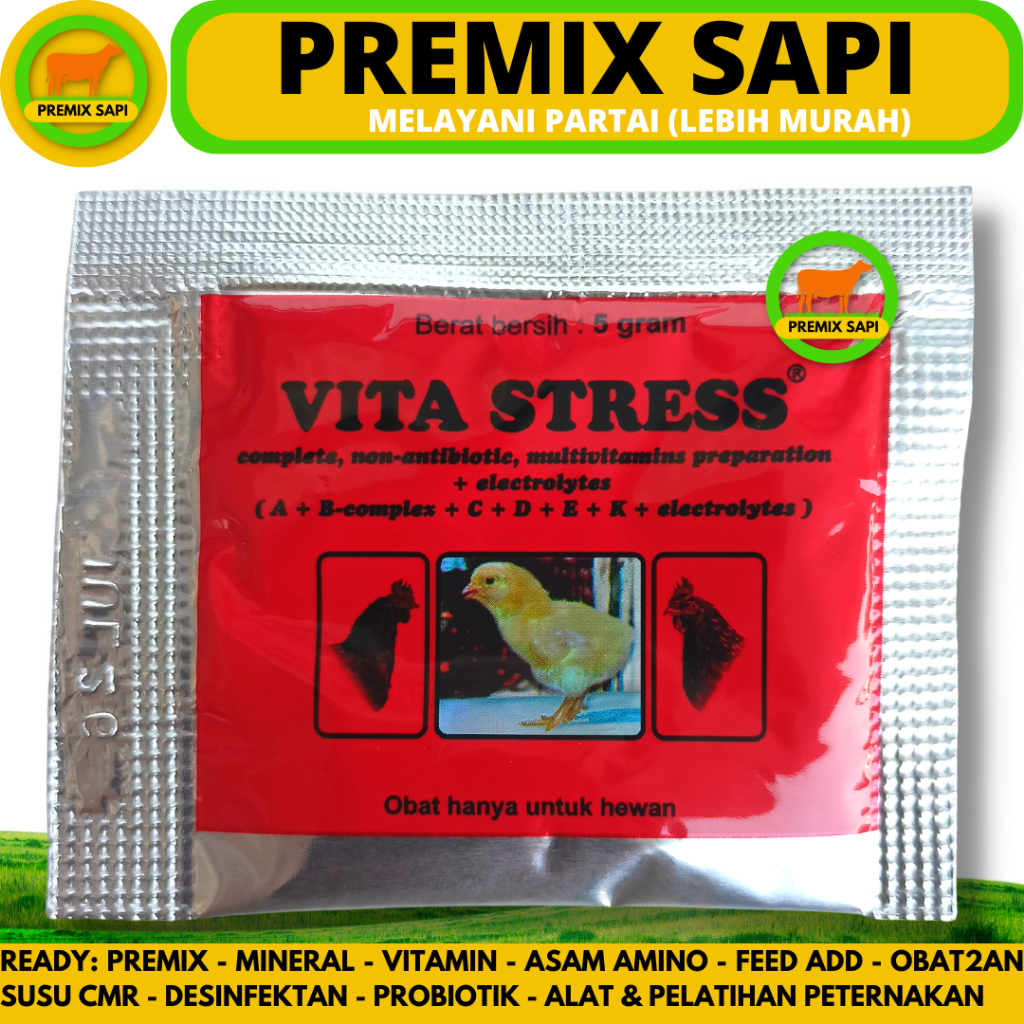 VITA STRESS 5 gram per Sachet 1 Box Isi 40 Sachet Vitamin Anti Stres untuk Ayam Bebek Unggas DOC