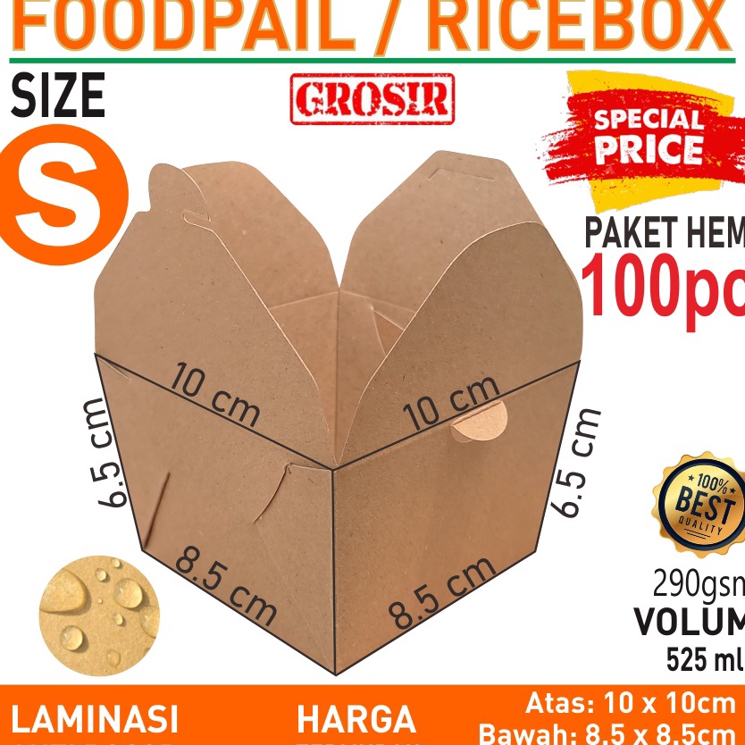 

KI3 Food Pail Paper Rice Box Paket 1 pcs Size S Lunch Box Kertas Dus Makanan Takeaway Kraft Laminasi Foodpail Grosir Murah