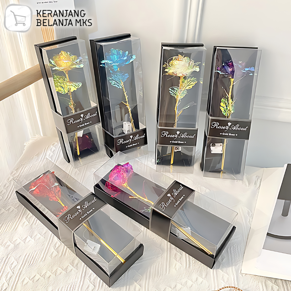 Bunga Mawar Plastik / Kado Bunga Dekorasi Gold Foil Gift Rose Artificial Flower
