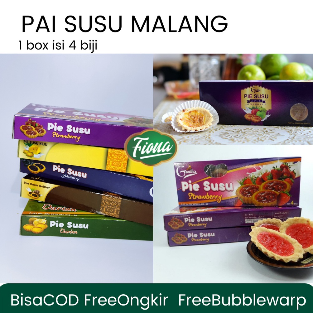 

SERU Fiona Pie Pai Susu Durian Apel Strawberry Coklat oleholeh Khas Malang 1 pack isi 4 biji