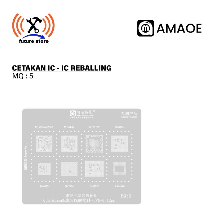 Amaoe MQ 5 Cetakan IC BGA Reballing Stencil For MT6859Z MT6983Z MT8176V SM8475 SM6225 SM7450 SM8550 