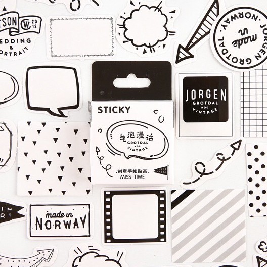 

Stiker Scrapbook Sticker Lucu BW Bujo Planner Deco (46 pcs)