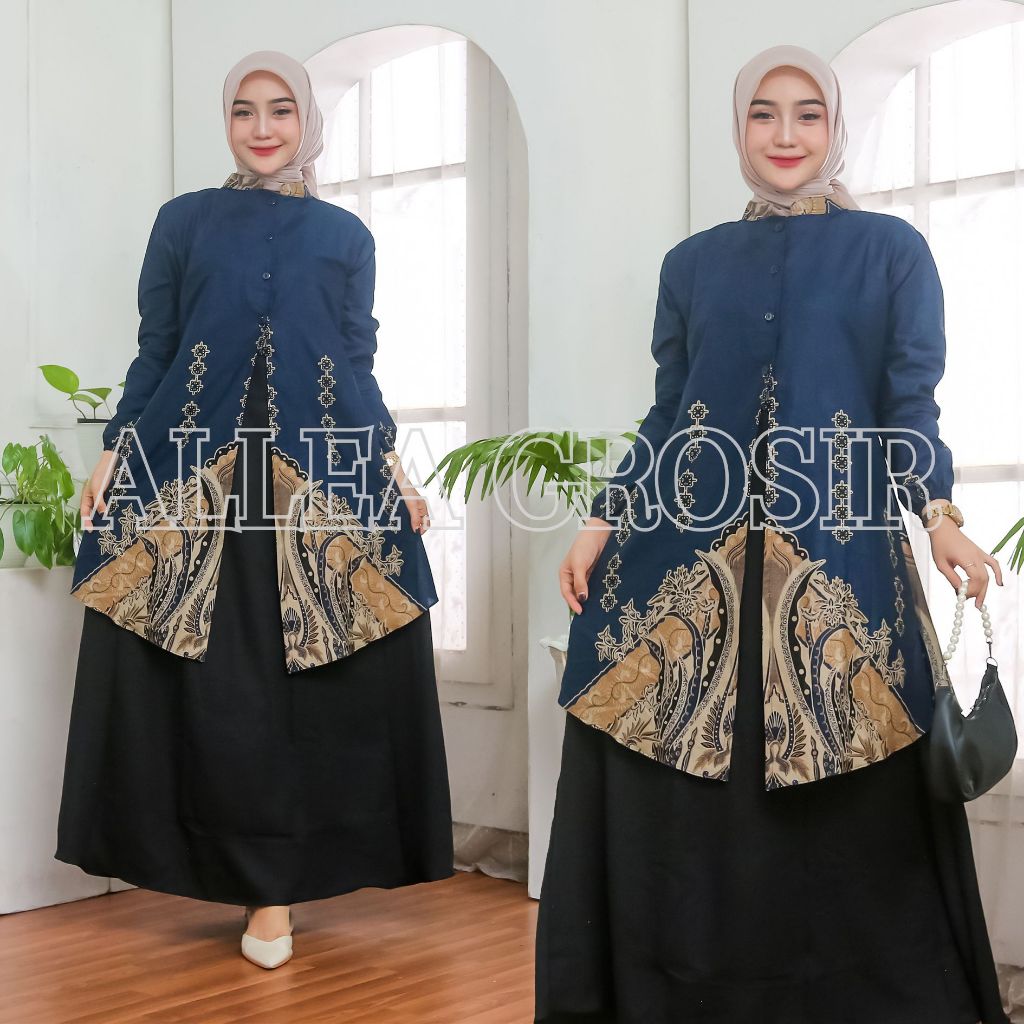 Gamis batik kombinasi pakaian muslim wanita motif alang ayu dress baju batik wanita lengan panjang K