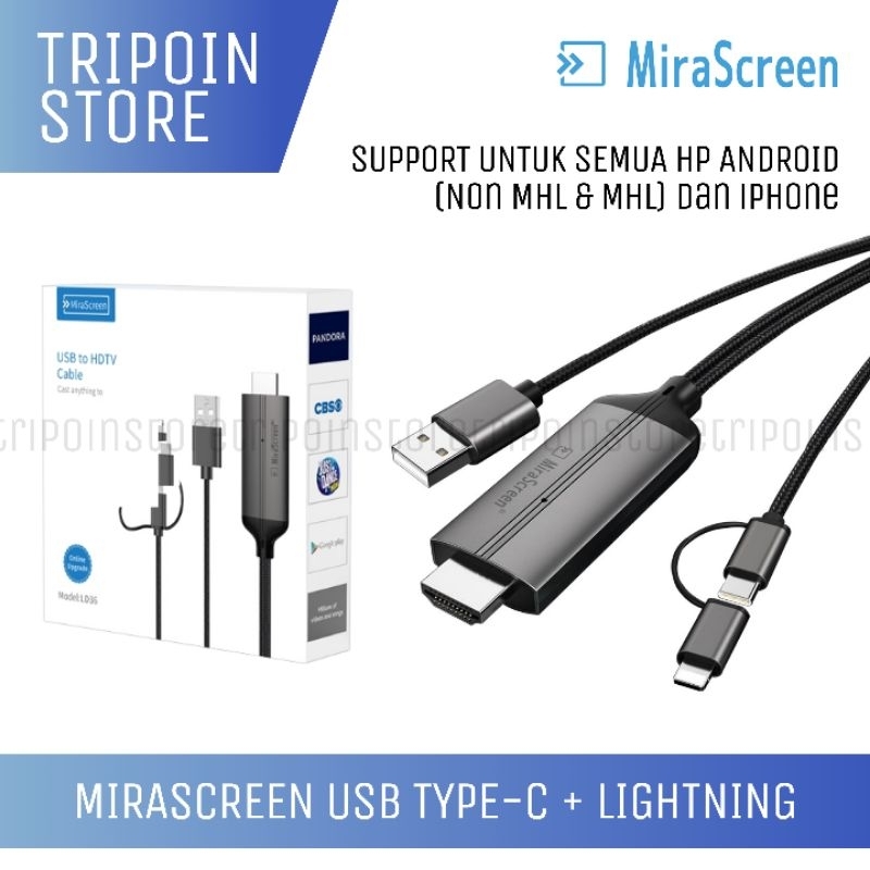 MiraScreen LD36 2 in 1 Wire HD Streaming Display - USB Type C + Lightning iPhone iPad to HDMI - OBS 