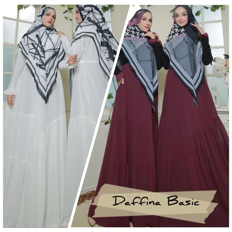 Daffina Basic Gamis Polos Khimar Printing Original BY Haliza syari