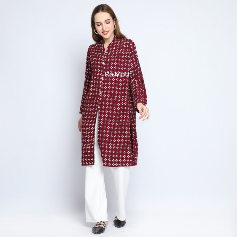 Tunik Batik Jumputan Shibori Handmade – Edisi Mawar Senja | Baju Etnik Wanita Panjang