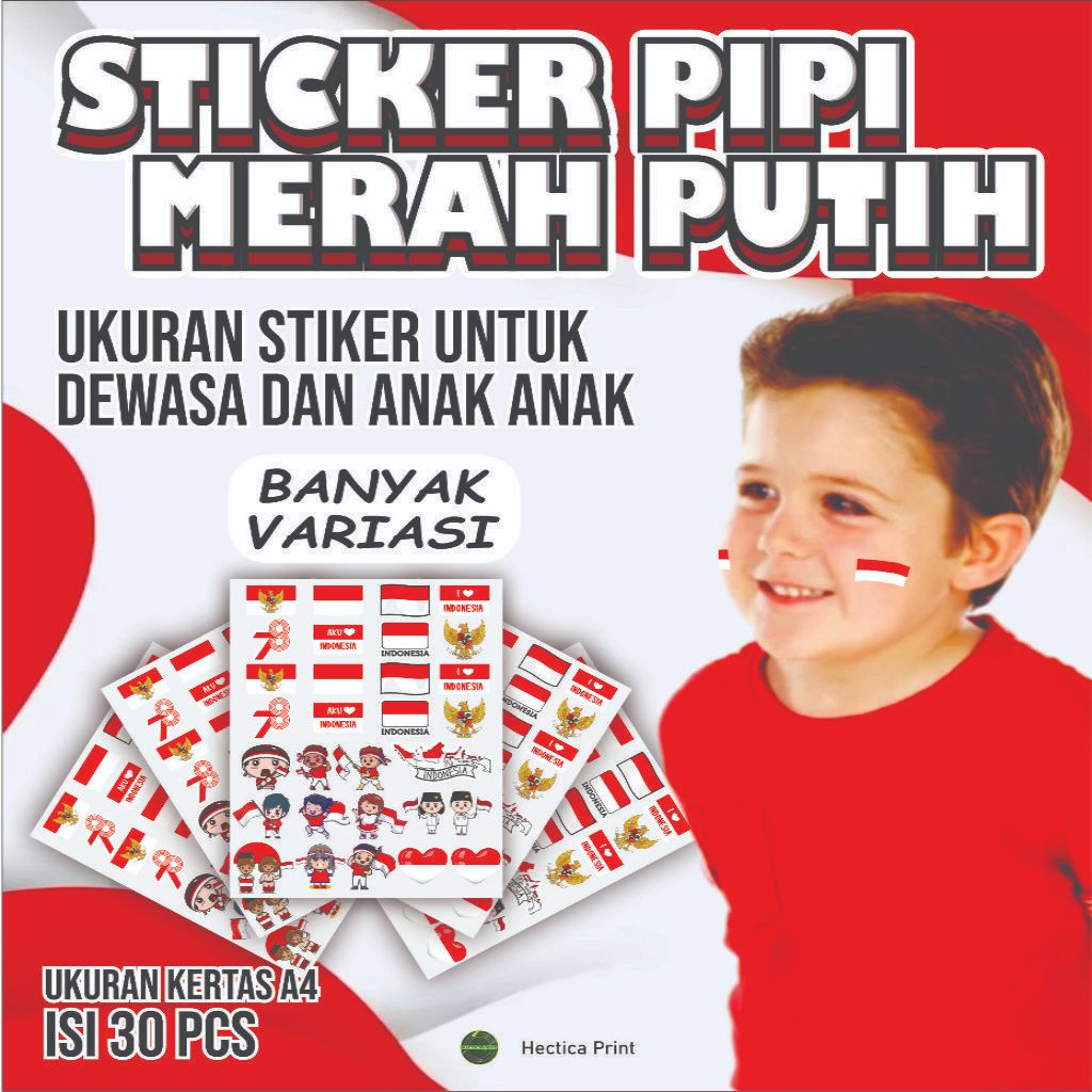 

Stiker Pipi Kemerdekaan Indonesia / Sticker HUT RI Bendera Merah Putih / Sticker Merah Putih / Pancasila / I Love [30Pcs]