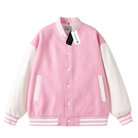 Urbanstrict - Varsity Baseball Jacket Unisex Pink Putih