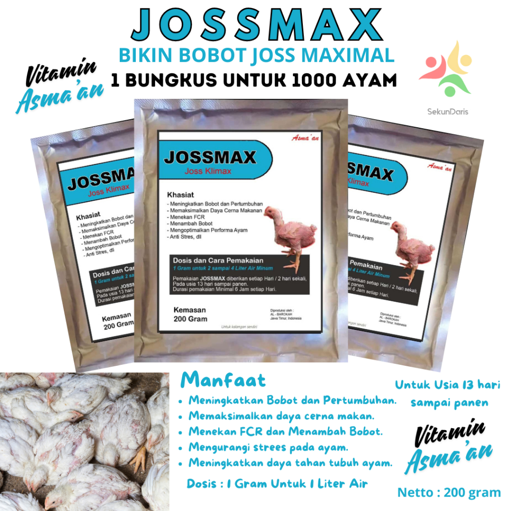 VITAMIN AYAM - JOSSMAX - Penambah Nafsu Makan Ayam Broiler