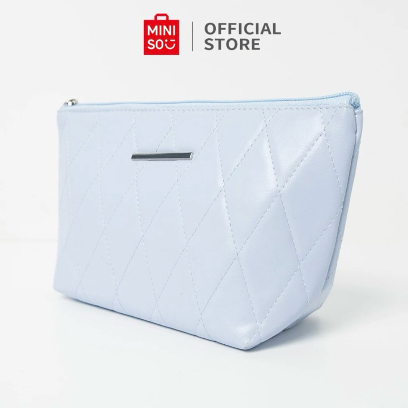 COD Pouch MINISO Soft Quilted Striped Tas Kosmetik Make Up Pouch Tempat Kosmetik Tas Make Up
