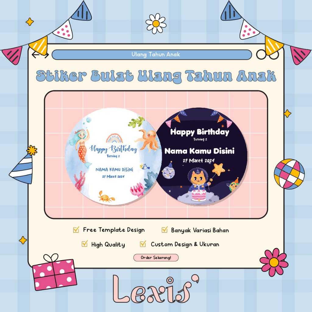 

Cetak Sticker Bulat Ulang Tahun Anak / Stiker Ultah / Free Design Template / Birthday Sticker
