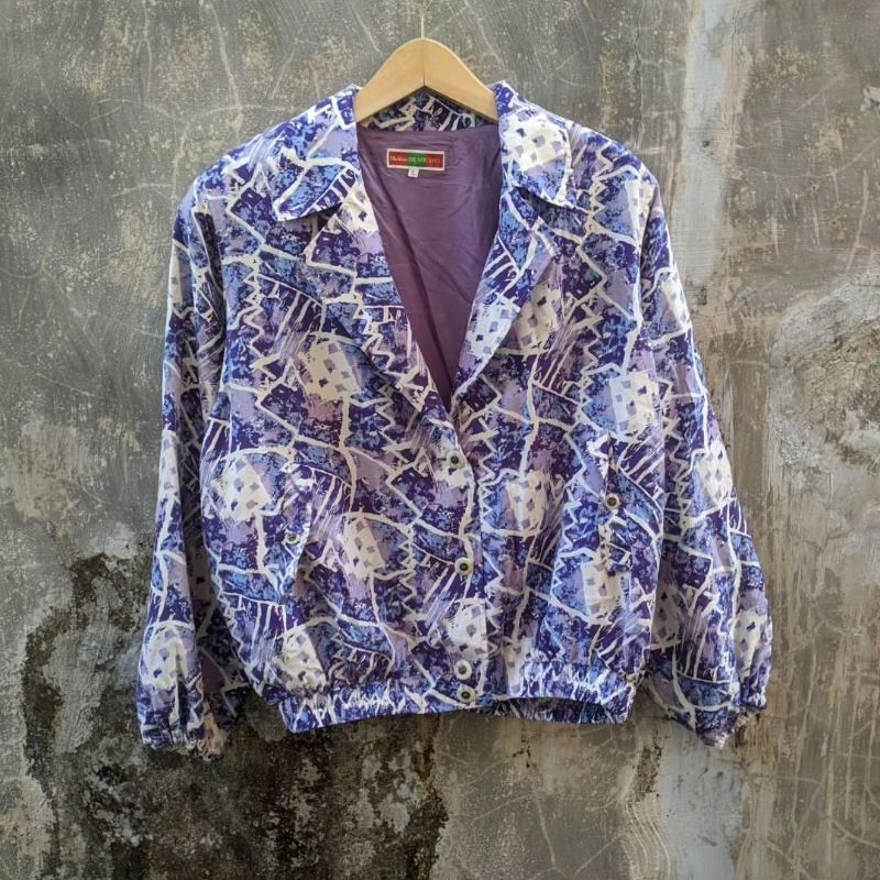 Vintage HELENE DE MICHEL Floral Painting Nature Full Print Jacket Coat Windbreaker