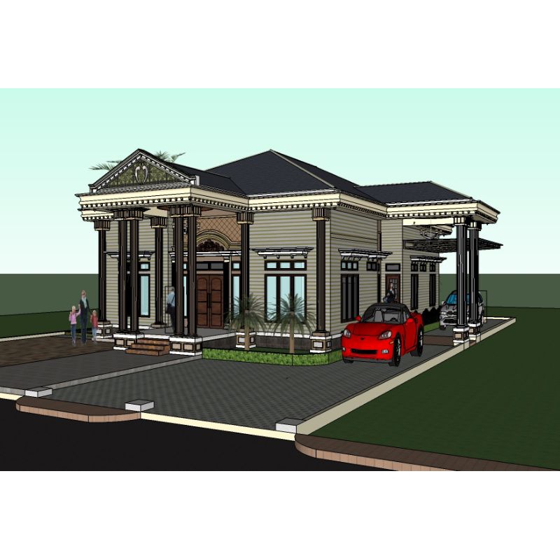 DESAIN RUMAH KLASIK 15x27, 5 kamar tidur, jasa desain rumah 3D