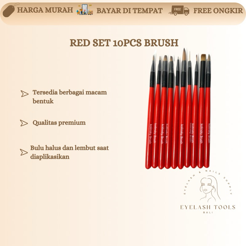

SET BRUSH RED ISI 10 PCS BRUSH NAIL ART